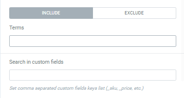 include and exclude tabs for ajax search widgets for elementor